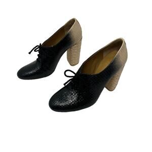 NIB Tory Burch Fabienne 100MM Bootie Raffia Black Cream Lace Up Size 7.5